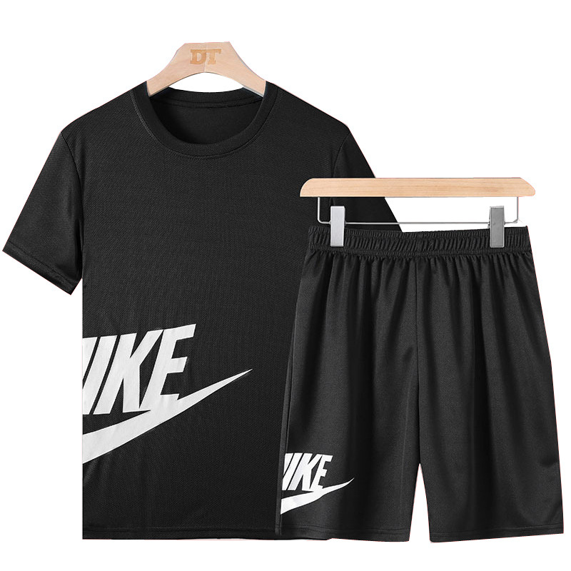 Summer Running Sportswear Suit Men's Fitness Loose Quick-drying Short-sleeved Shorts Casual Suit Trendy Large Size T-shirt