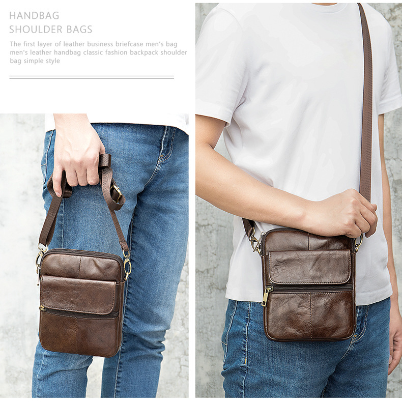 men's Waist Bag 2021 New Crossbody Bag Shoulder Bag men's Bag Genuine Leather men's Bag Top Layer Cowhide Large Screen Mobile Phone Bag