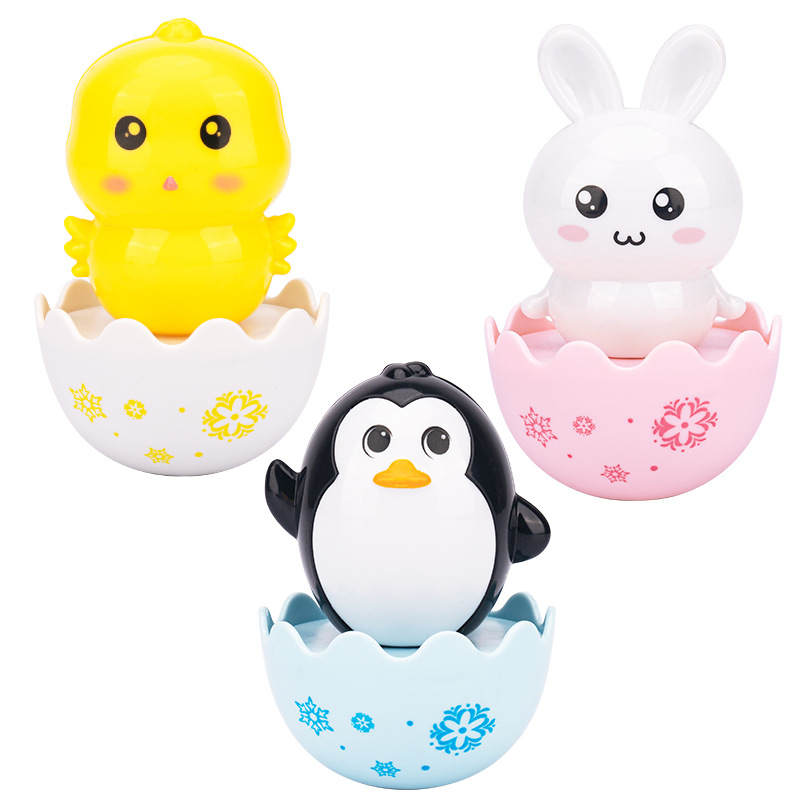 Cross-border newborn baby chick tumbler teases cats to play interactive penguin hand rattle early education 0-3 years old rabbit