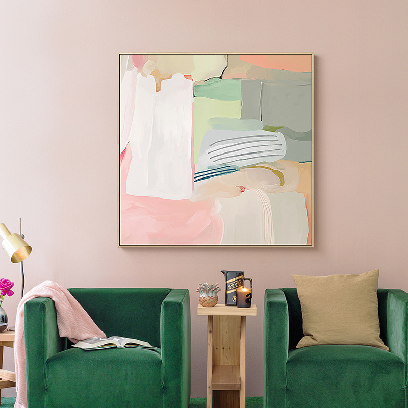 Modern Abstract Decorative Painting Pink Nordic Simple Restaurant Model Room Hanging Painting Square Bedroom Bedside Mural Painting