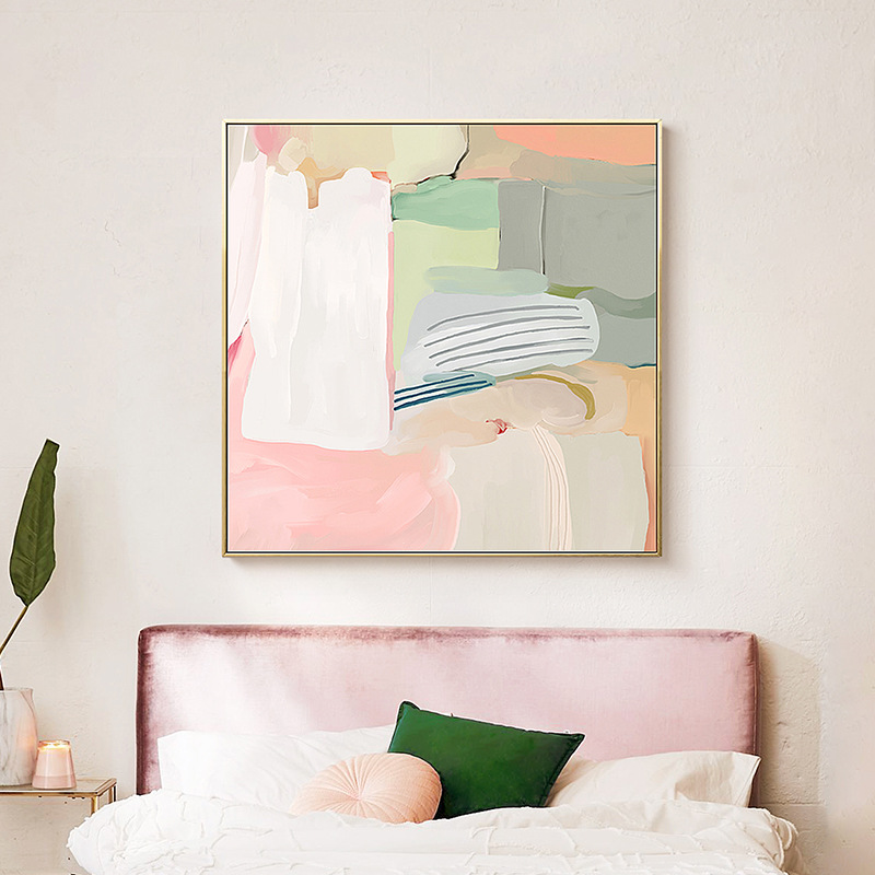 Modern Abstract Decorative Painting Pink Nordic Simple Restaurant Model Room Hanging Painting Square Bedroom Bedside Mural Painting