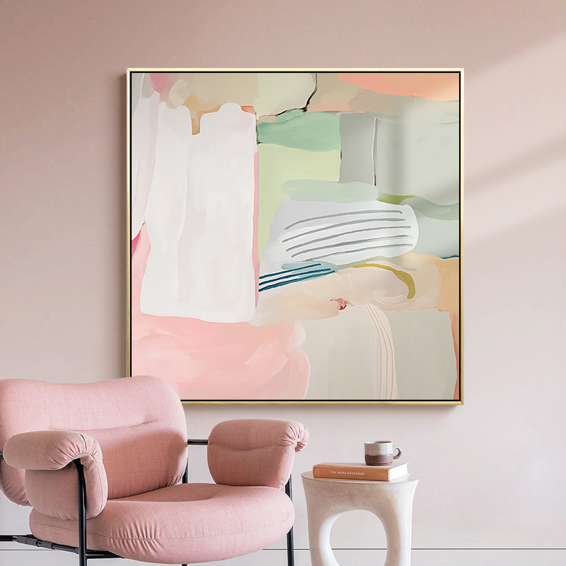 Modern Abstract Decorative Painting Pink Nordic Simple Restaurant Model Room Hanging Painting Square Bedroom Bedside Mural Painting