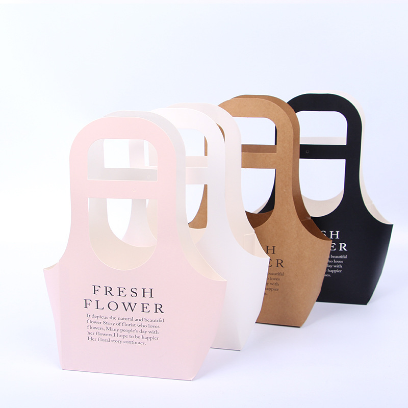 Flower arrangement kraft paper folding portable flower box waterproof flower packaging box Korean style flower basket flower bag