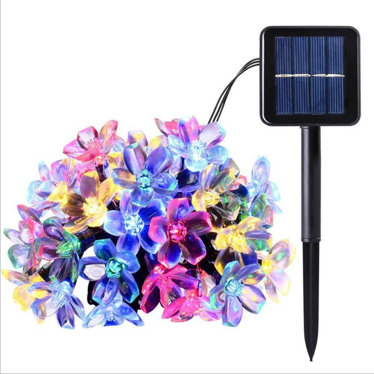 Outdoor waterproof LED solar light string cherry blossom flower shape flashing lamp peach blossom light string Christmas courtyard decoration