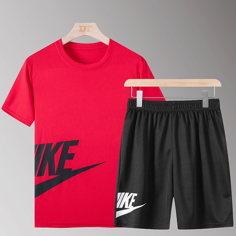 Summer Running Sportswear Suit Men's Fitness Loose Quick-drying Short-sleeved Shorts Casual Suit Trendy Large Size T-shirt