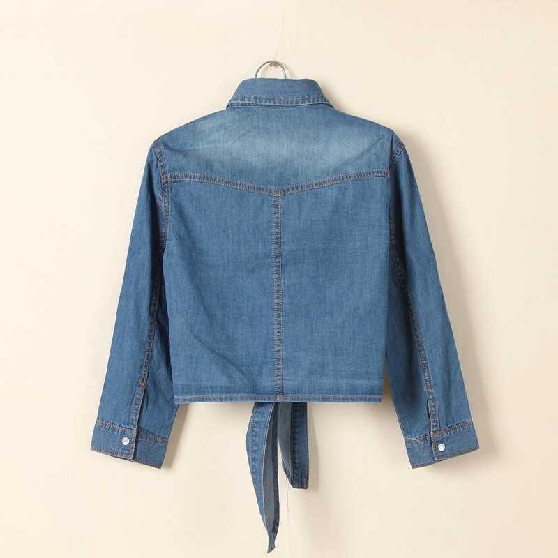 Pastoral Summer Mid-Sleeve Denim Wasp Short Coat Women's Extra Large Size Wasp Washed Shirt