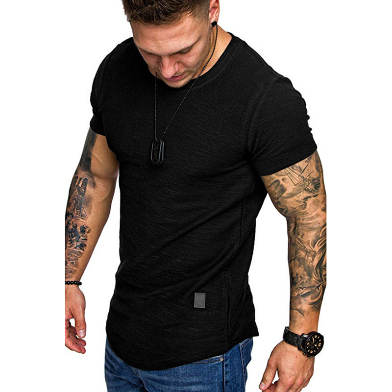 Short-sleeved T-shirt Men's 2023 New Summer Slub Cotton T-shirt Foreign Trade European Size Sports Casual T-shirt Men's Base Top