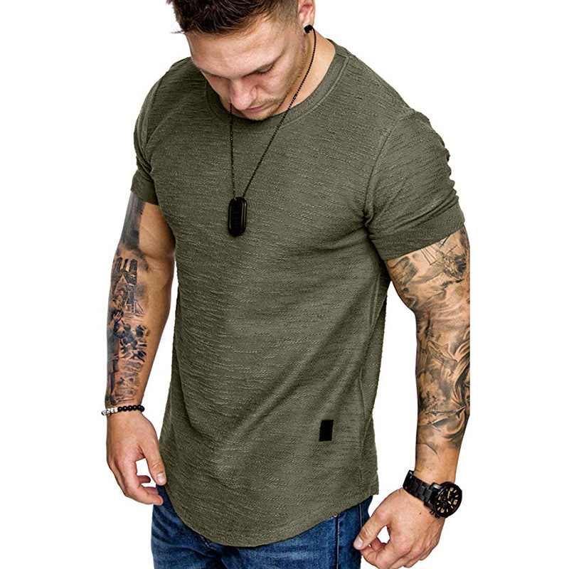 Short-sleeved T-shirt Men's 2023 New Summer Slub Cotton T-shirt Foreign Trade European Size Sports Casual T-shirt Men's Base Top