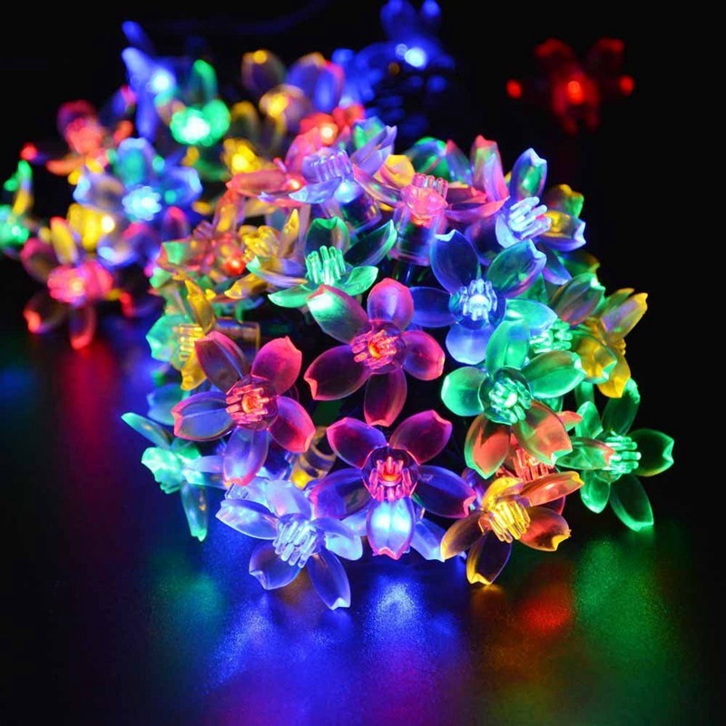 Outdoor waterproof LED solar light string cherry blossom flower shape flashing lamp peach blossom light string Christmas courtyard decoration