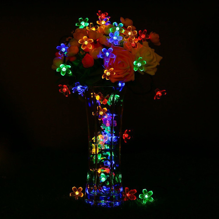 Outdoor waterproof LED solar light string cherry blossom flower shape flashing lamp peach blossom light string Christmas courtyard decoration