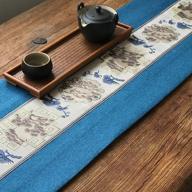 麻布茶席中国風テーブル旗麻布茶巾茶マット乾泡席中国式刺繍茶席茶道部品|undefined