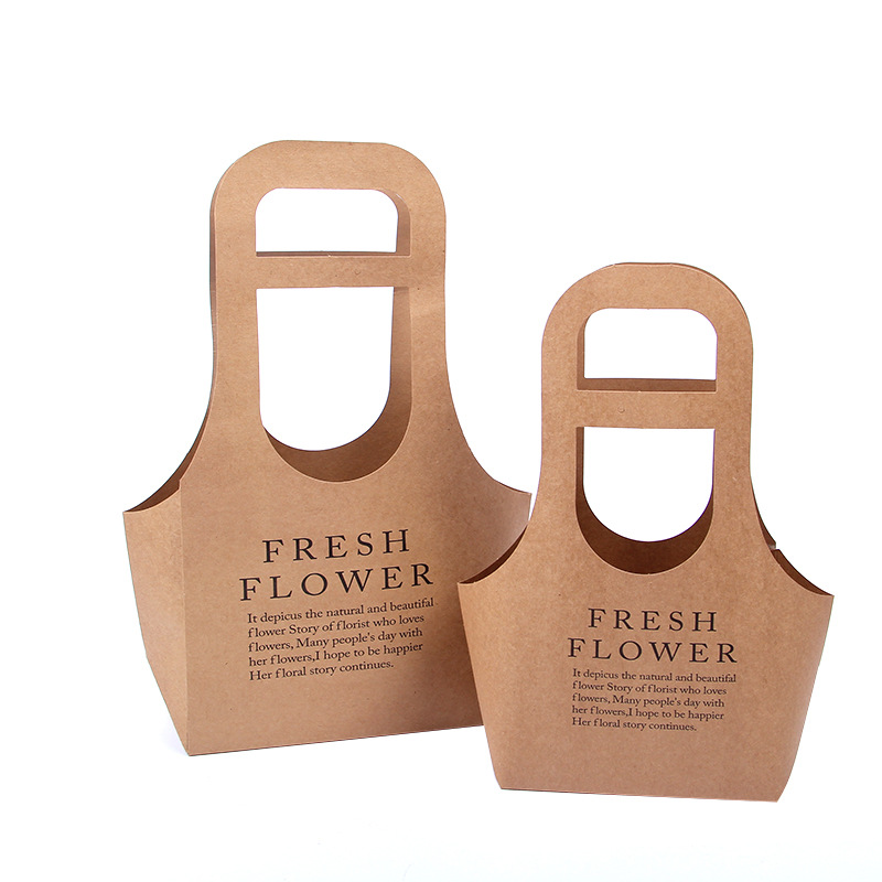 Flower arrangement kraft paper folding portable flower box waterproof flower packaging box Korean style flower basket flower bag