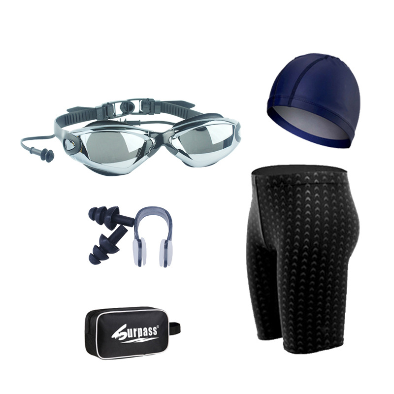 Men's five-point swimming trunks men's large size imitation shark skin swimming trunks swimming cap goggles suit a generation