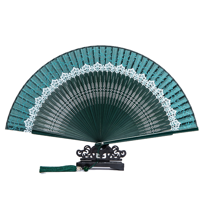 Chinese Style Lace Portable Silk Fan Japanese Style Folding Fan Bamboo Products Craft Fan Antique Style Small Gift Fan for Women