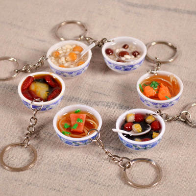 pvc Chinese style mini Miniature simulation 3cm blue and white porcelain bowl food model keychain key chain accessories