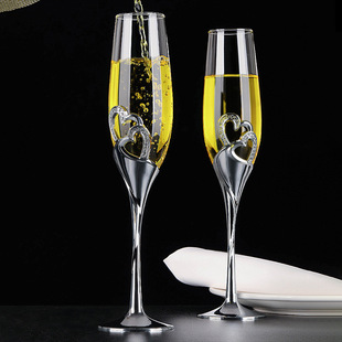 Wedding Champagne Glass suit silver Diamond-encrusted Toast Flute Wine Glass 2 Pack Bride and Groom Wedding Wine Glass