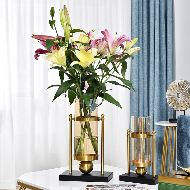 European-style iron and electroplated vase sample room dining table American hardware flower vase home soft furnishing metal ornament