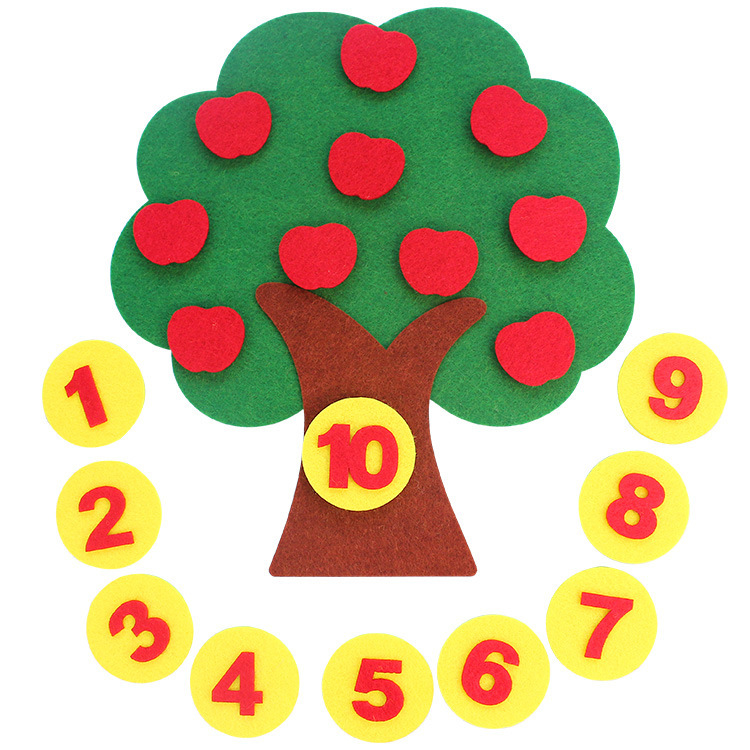 Factory wholesale felt cloth handmade diy early education toys apple tree understanding digital kindergarten teaching utensils brain