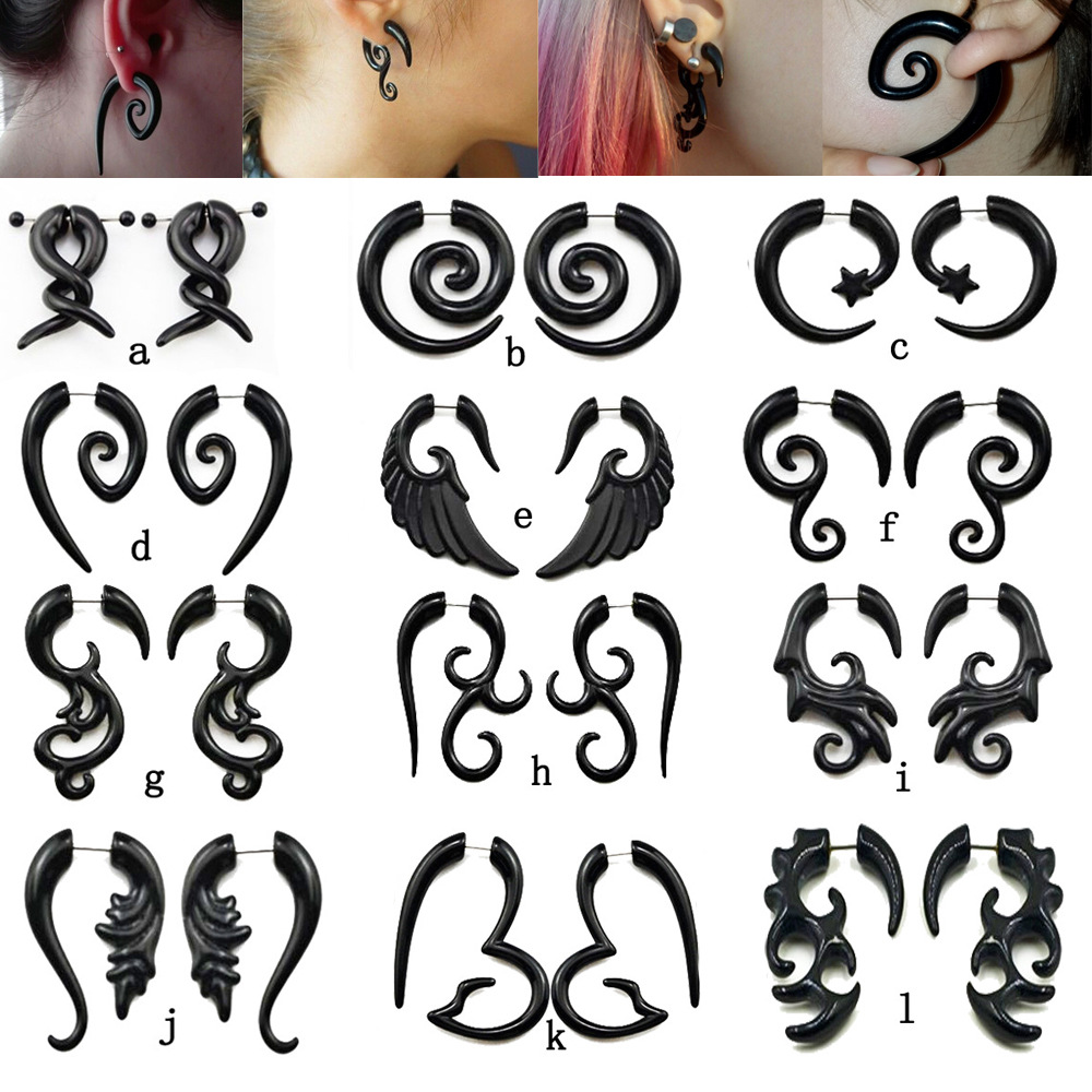 Acrylic fake auricle 316L stainless steel asymmetric snail spiral stud earrings shaped wings ear expansion European and American cross-border