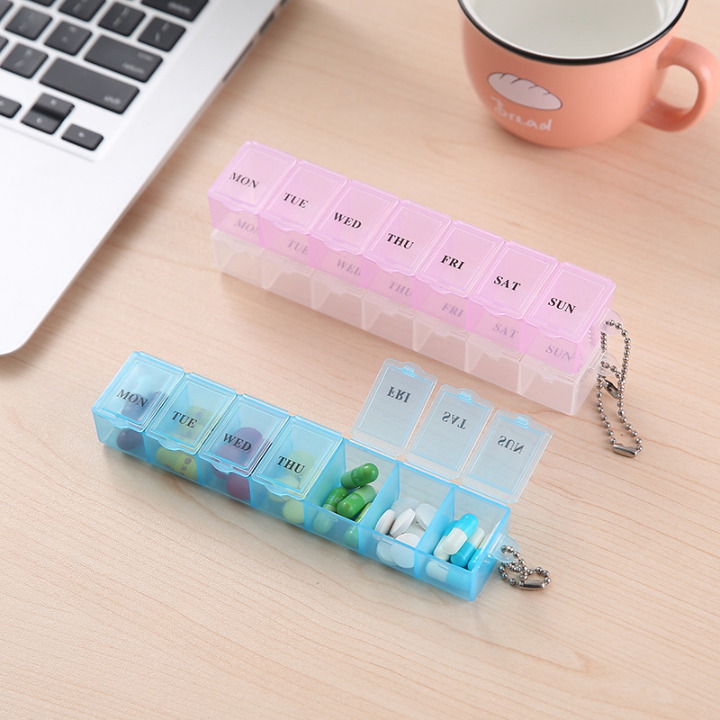 Rectangular transparent seven-cell weekly medicine box portable portable mini moisture-proof seven-day sub-packed medicine box wholesale