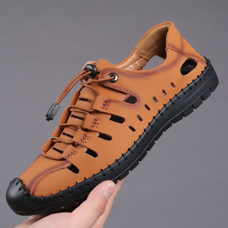 Large size 48 a generation of sandals men's summer Baotou hollow shoes youth outdoor casual shoes soft bottom cowhide 47 yards