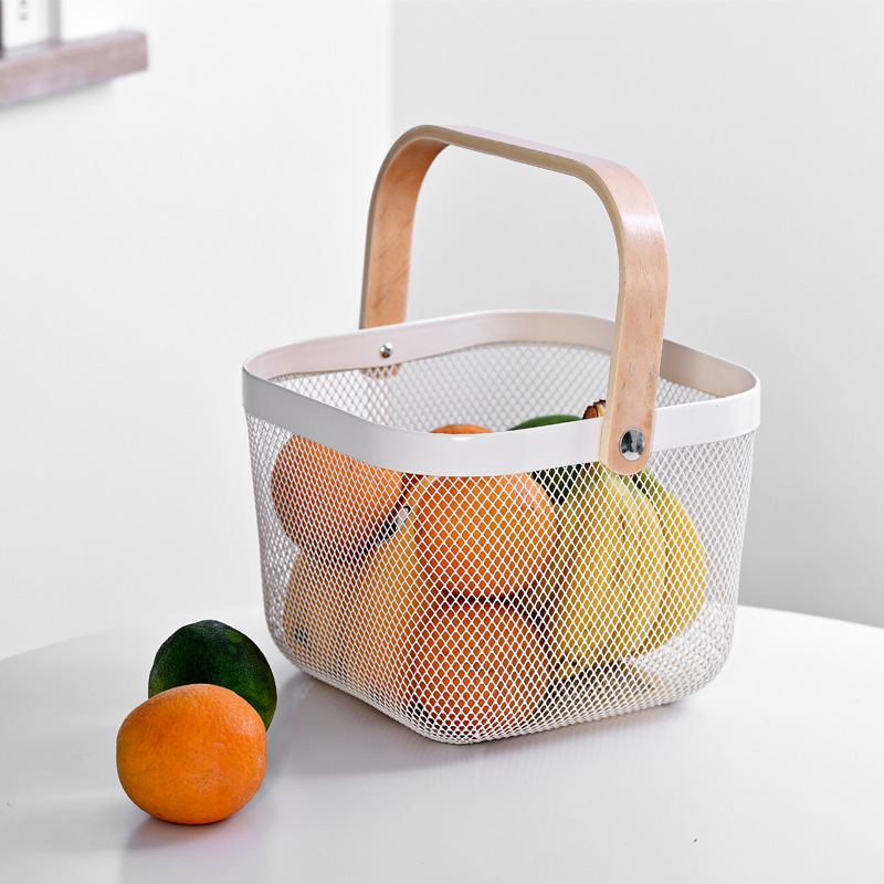 Home Fruit and Vegetable Storage Basket Kitchen Bathroom Storage Basket Risha Metal Handheld Storage Basket Drain Basket