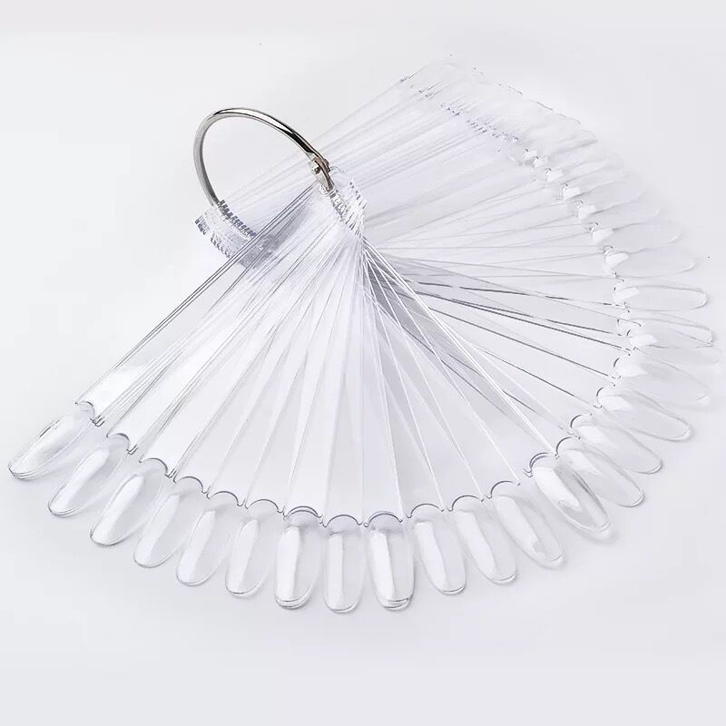 Cross-border 50-color nail art display fan-shaped color card round head nail polish rubber color plate display transparent nail for color test