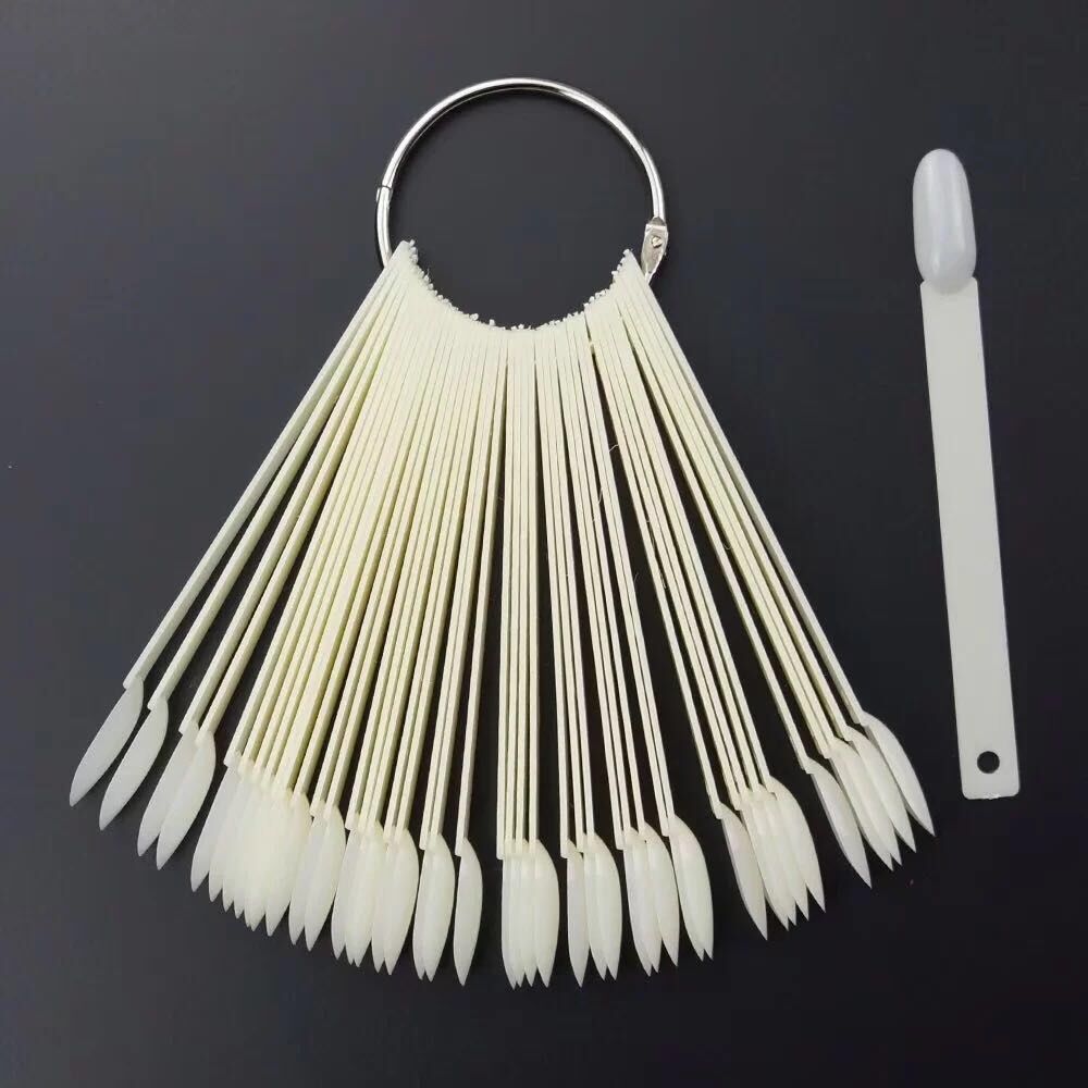 Cross-border 50-color nail art display fan-shaped color card round head nail polish rubber color plate display transparent nail for color test