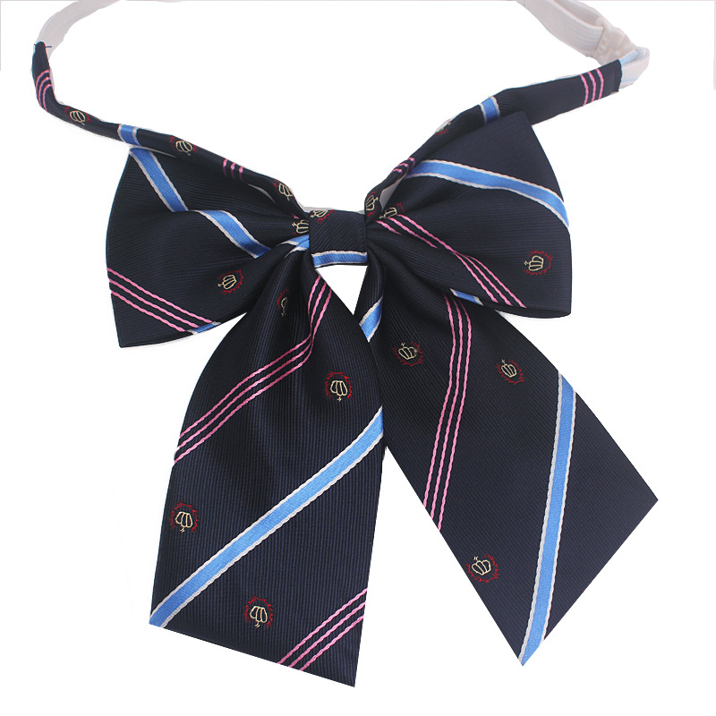 Japanese Crown No Tie Tie Collar Flower jk Tie Bow Red Cyan Golden Stripe Uniform for Female Students College Style