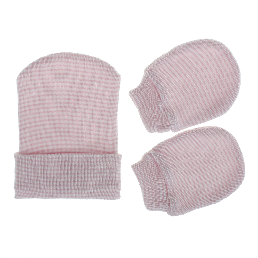 Europe and the United States new baby fetal cap newborn 0-March single-layer striped hat gloves two-piece cross-border supply