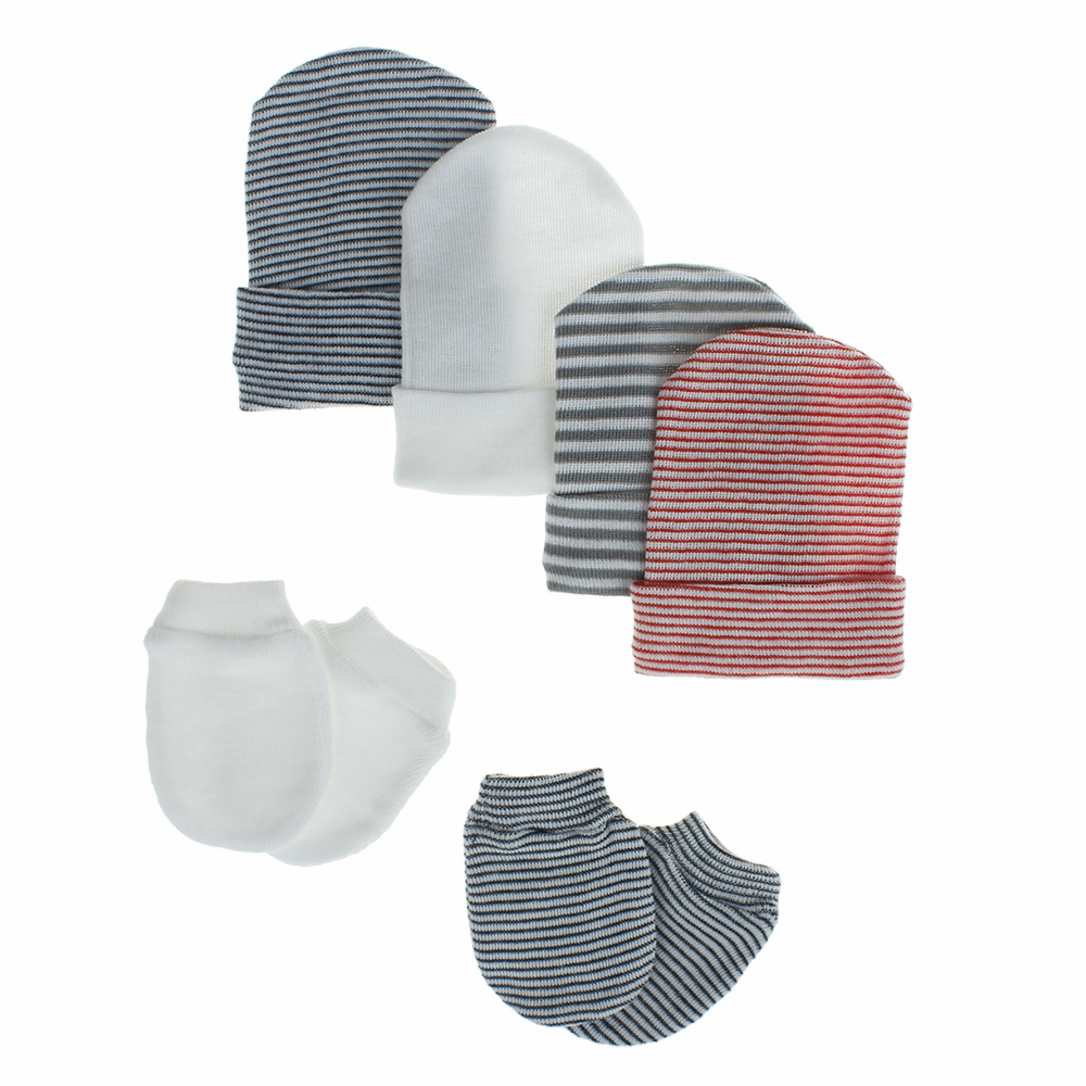 Europe and the United States new baby fetal cap newborn 0-March single-layer striped hat gloves two-piece cross-border supply