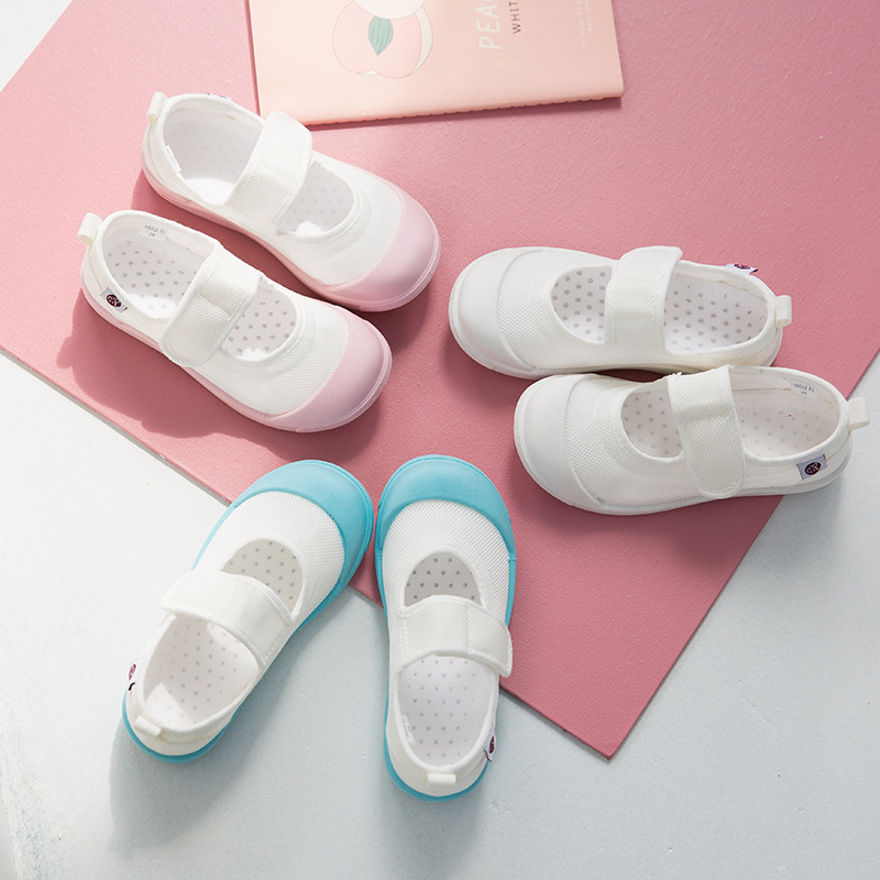 Kindergarten White Shoes Soft-soled Canvas Shoes for Baby Girls Spring and Autumn Breathable Children's Sports Indoor Shoes