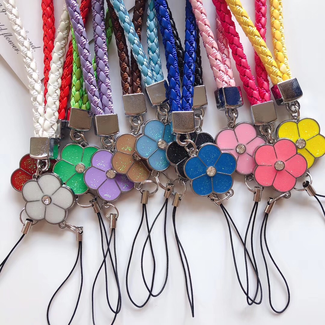 Four-leaf clover plum blossom PU mobile phone lanyard certificate lanyard exhibition wrist lanyard nylon woven mobile phone leather short rope