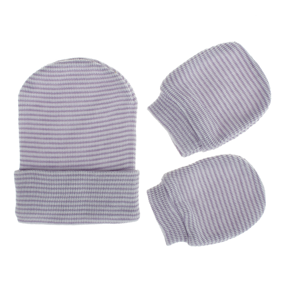 Europe and the United States new baby fetal cap newborn 0-March single-layer striped hat gloves two-piece cross-border supply