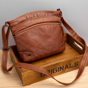 Soft Leather Women's Bag 2020 New Korean Style Shoulder Bag Retro Small Bag Washed Leather PU Casual Fashion Crossbody Bag Trendy