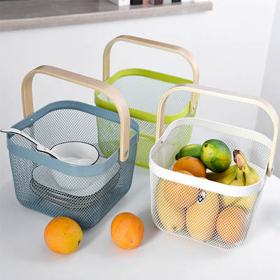 Vegetable and Fruit Metal Iron Draining Basket Household Handbag Bag Dirty Clothes Storage Basket Picnic Kitchen Water Strainer Storage Basket