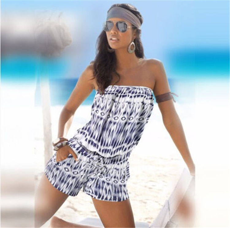 Cross-border 2024wish European and American ebay new summer fashion tube-length shoulder printed jumpsuit clothing spot