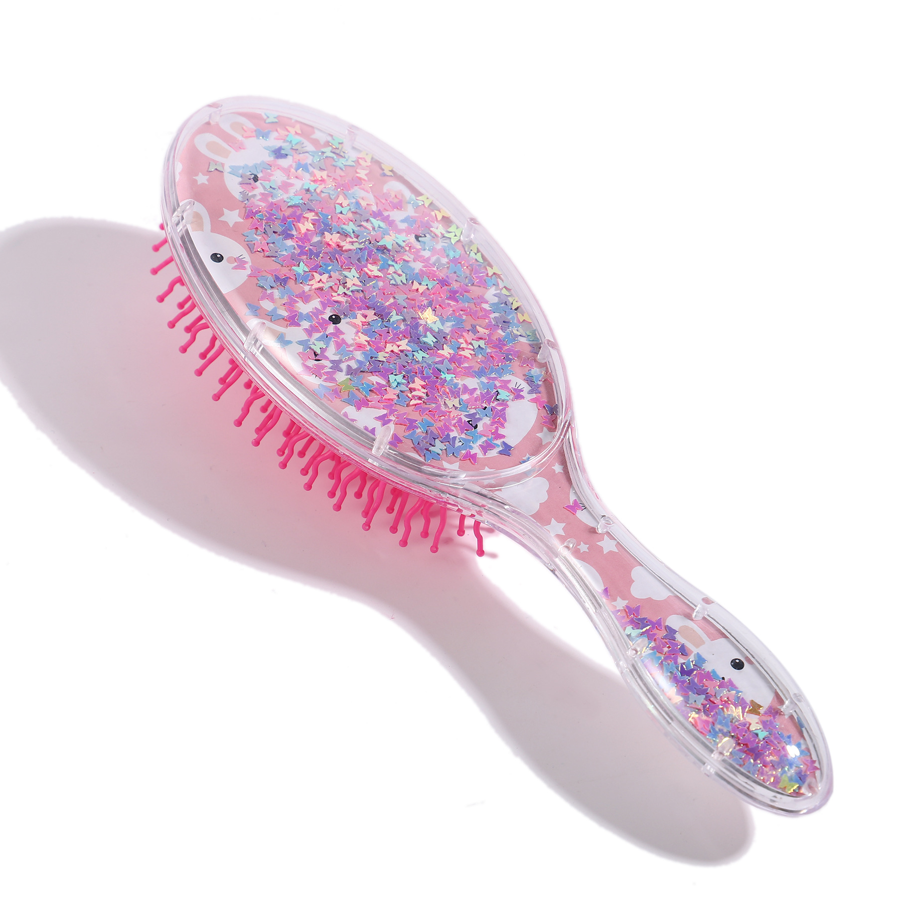 Oval Hair Comb Glitter Sequins Hair Comb Cartoon Animal Head Massage Tool Comb Transparent Airbag Comb