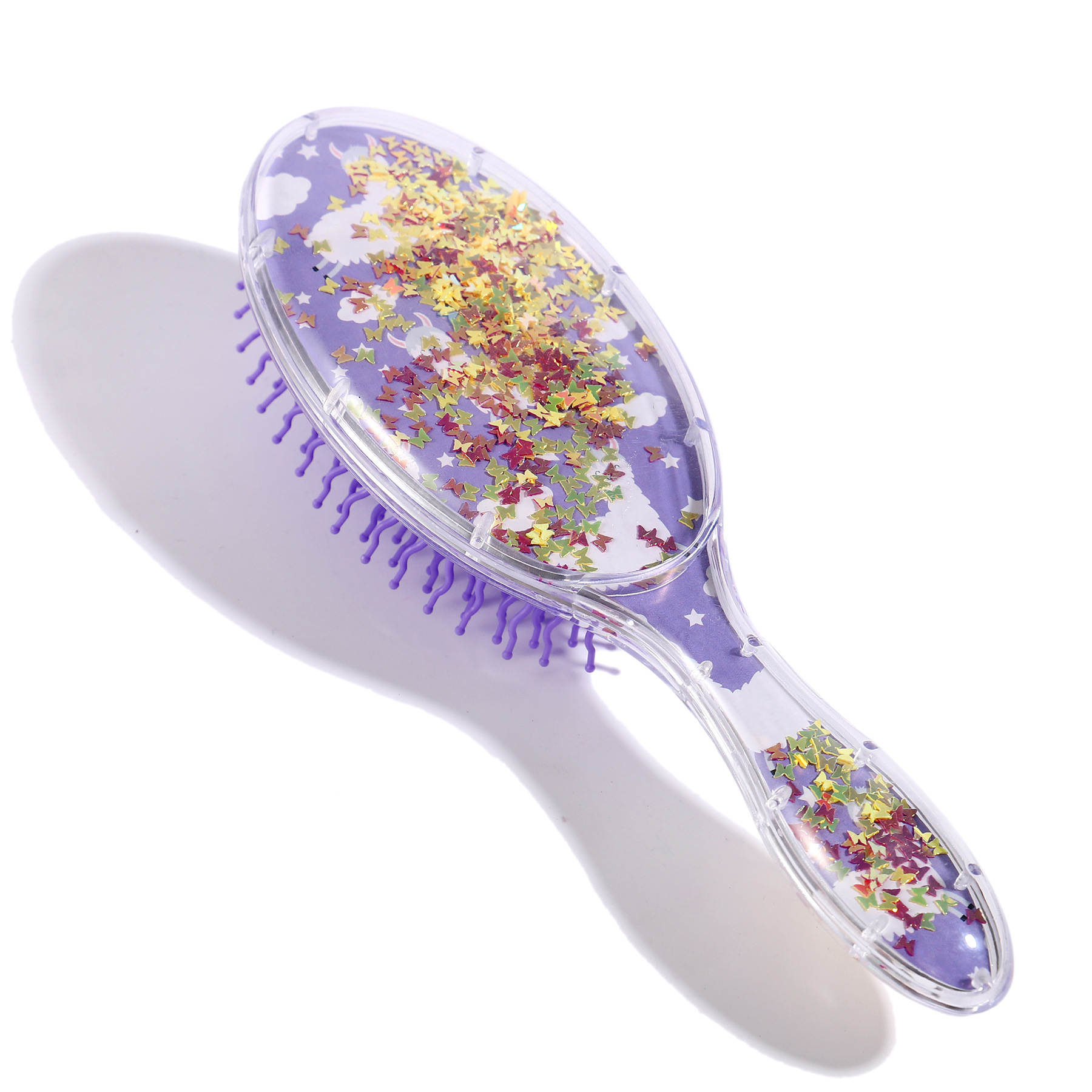 Oval Hair Comb Glitter Sequins Hair Comb Cartoon Animal Head Massage Tool Comb Transparent Airbag Comb