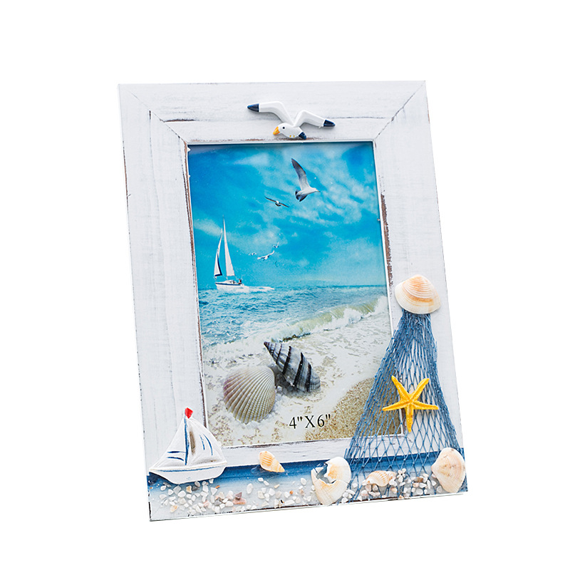 zakka Grocery 6 Inch Vintage Dressed Photo Frame Photo Frame Blue Mediterranean American Wooden Photo Frame Decorative Picture Frame