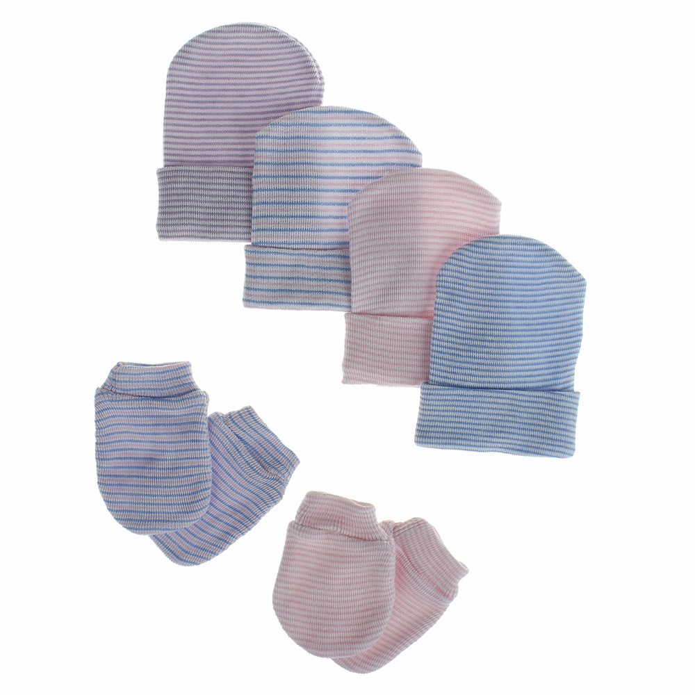 Europe and the United States new baby fetal cap newborn 0-March single-layer striped hat gloves two-piece cross-border supply