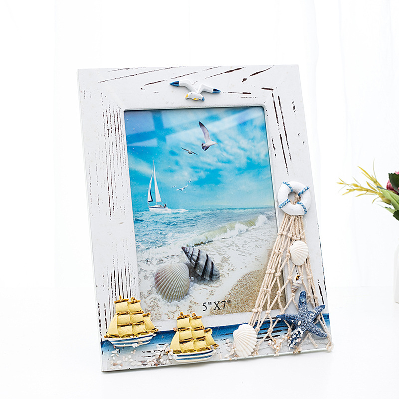 zakka Grocery 6 Inch Vintage Dressed Photo Frame Photo Frame Blue Mediterranean American Wooden Photo Frame Decorative Picture Frame