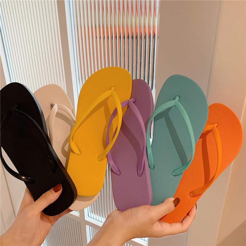 2022 Summer New Korean Style Flat Flip-Flops Women's ins Trendy Couple Simple Solid Color Flip-Flops Summer Beach Slippers