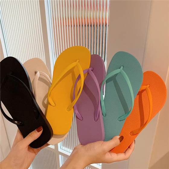 2022 Summer New Korean Style Flat Flip-Flops Women's ins Trendy Couple Simple Solid Color Flip-Flops Summer Beach Slippers