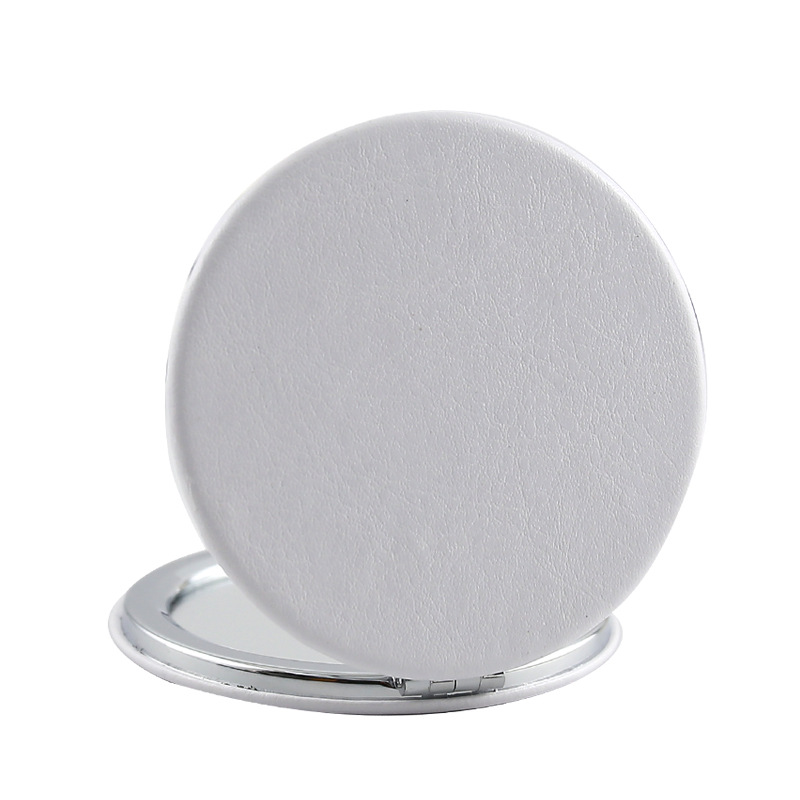 PU leather folding small mirror portable ins style mini white leather rectangular round Oval small cosmetic mirror