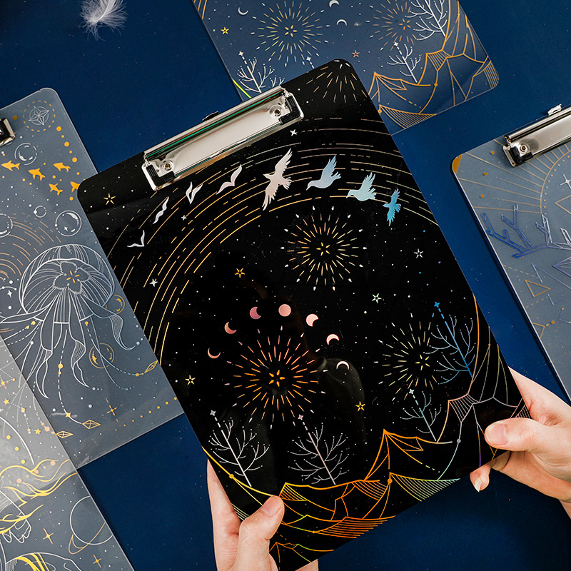 Laser Bronzing High Transparent Acrylic Book Board Clip Dream Realm Hua Series Test Paper Folder Paper Office Supplies