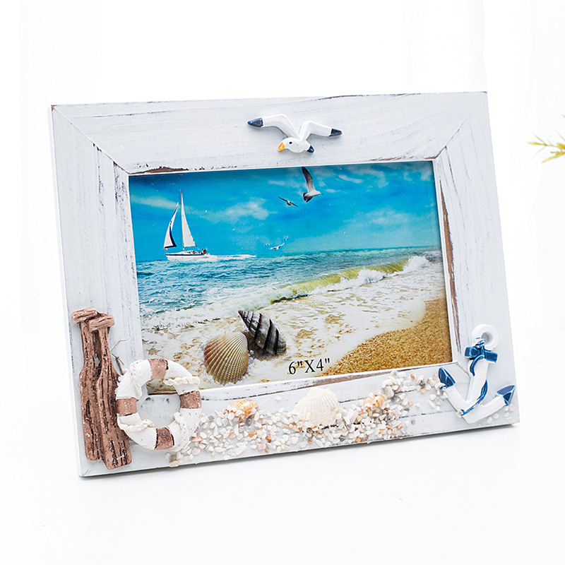 zakka Grocery 6 Inch Vintage Dressed Photo Frame Photo Frame Blue Mediterranean American Wooden Photo Frame Decorative Picture Frame