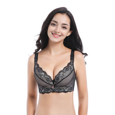 Lace plus size small chest thickened upper support chubby girl thin cup thin push up bra adjustable sexy underwear for women