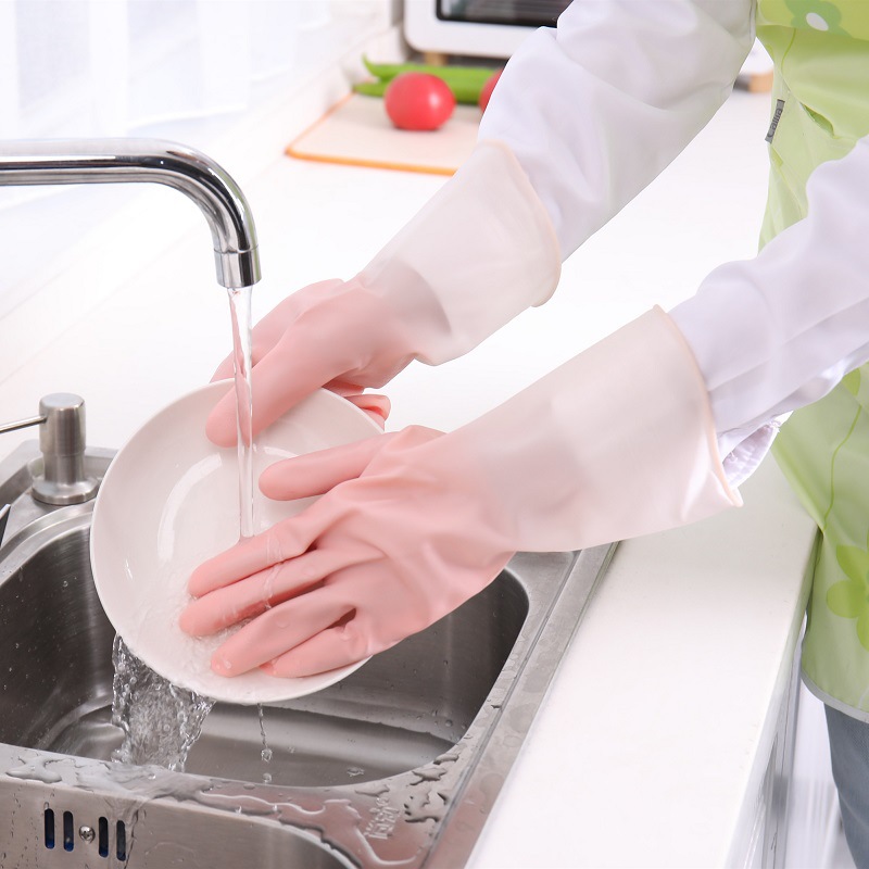 Rubber rubber rubber nitrile brush bowl waterproof household kitchen dishwashing gloves women's household cleaning laundry clothes durable