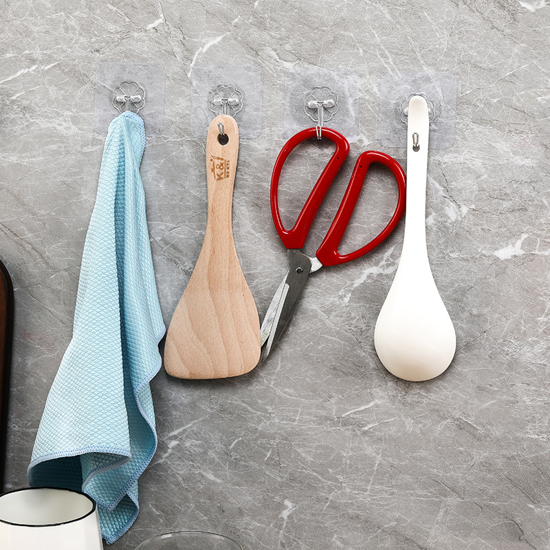 Transparent hook non-perforated sticky hook stall wholesale strong seamless hook plastic creative bathroom kitchen hook